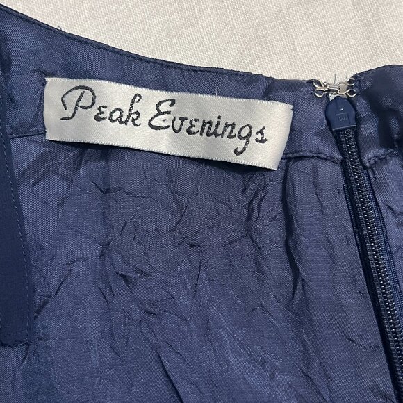 Peak Evenings Women’s Navy Blue Chiffon Cocktail Dress Size 10 Flapper Drop Wais - Picture 3 of 7